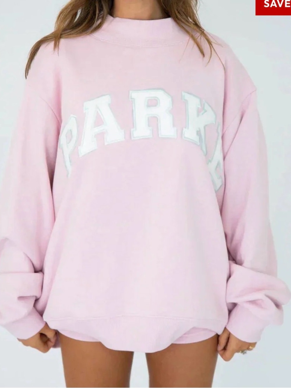 Pastel Pink Pullover Sweatshirt with White Lettering